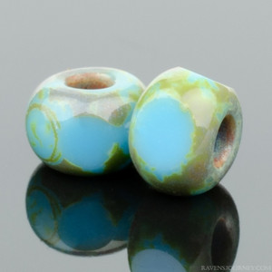 Czech Glass 4 x 3mm Faceted Seed Bead 6/0 Turquoise Blue Opaque with Picasso Finish Bead Strand by Raven's Journey Czech Glass 4 x 3mm Faceted Seed Bead 6/0 Turquoise Blue Opaque with Picasso Finish Bead Strand by Raven's Journey