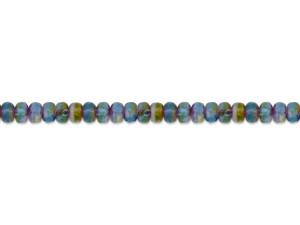 Aqua Blue & White Stripe Rondelle Glass Beads | Hackberry Creek