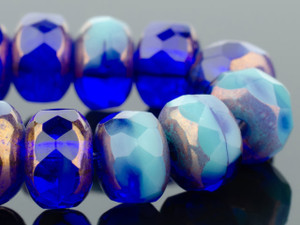 Czech Glass 5 x 3mm Cobalt Blue Transparent Turquoise Opaque Mix with Bronze Finish Rondelle Bead Strand by Raven's Journey Czech Glass 5 x 3mm Cobalt Blue Transparent Turquoise Opaque Mix with Bronze Finish Rondelle Bead Strand by Raven's Journey