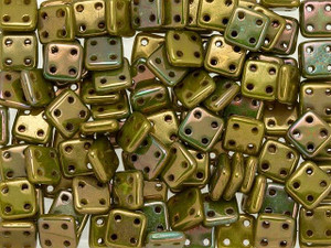 CzechMates Glass 6mm 4-Hole Oxidized Bronze QuadraTile Bead 2.5-Inch Tube