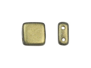 CzechMates Glass 6mm Metallic Gold Suede Two-Hole Tile Bead CzechMates Glass 6mm Metallic Gold Suede Two-Hole Tile Bead