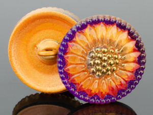 Czech Glass 18mm Round Sunflower Gold, Red, and Purple with Gold Paint Button by Raven's Journey Czech Glass 18mm Round Sunflower Gold, Red, and Purple with Gold Paint Button by Raven's Journey