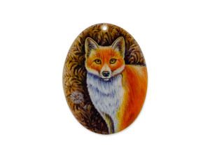 Fox Oval Mother of Pearl Hand-Painted Pendant Fox Oval Mother of Pearl Hand-Painted Pendant