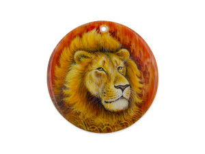Lion Mother of Pearl Hand-Painted Pendant Lion Mother of Pearl Hand-Painted Pendant