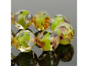 Czech Glass Central Cut (9mm) Crystal Transparent Green Silk Mix with Picasso Finish Bead Strand by Raven's Journey Czech Glass Central Cut (9mm) Crystal Transparent Green Silk Mix with Picasso Finish Bead Strand by Raven's Journey