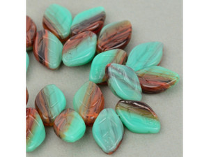 Czech Glass Medium Leaf (12x8mm) Green Turquoise Rust Mix Opaque Bead Strand by Raven's Journey Czech Glass Medium Leaf (12x8mm) Green Turquoise Rust Mix Opaque Bead Strand by Raven's Journey