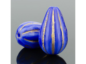 Clearance - Was $6.99 - Czech Glass Melon Drop (13x8mm) Royal Blue Silk with Platinum Wash Bead Strand by Raven's Journey Clearance - Was $6.99 - Czech Glass Melon Drop (13x8mm) Royal Blue Silk with Platinum Wash Bead Strand by Raven's Journey