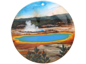 Yellowstone National Park Scene 60mm Mother of Pearl Pendant Yellowstone National Park Scene 60mm Mother of Pearl Pendant