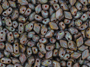 Clearance - Was $4.37 - Matubo MiniGemDuo 6 x 4mm Opaque Olivine - Picasso 2-Hole Bead 2.5-Inch Tube Clearance - Was $4.37 - Matubo MiniGemDuo 6 x 4mm Opaque Olivine - Picasso 2-Hole Bead 2.5-Inch Tube