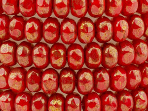 Czech Glass 3 x 2mm Burnt Orange Opaline with Golden Luster Gem Cut Microspacer Bead Strand by Raven's Journey Czech Glass 3 x 2mm Burnt Orange Opaline with Golden Luster Gem Cut Microspacer Bead Strand by Raven's Journey