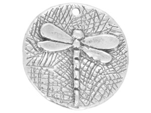 Medium Round Disc Pendant w/ Hammered Textured Dragonfly Medium Round Disc Pendant w/ Hammered Textured Dragonfly