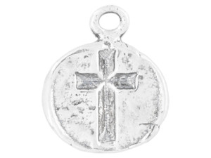 Round Flat Disc Charm with Cross Stamped in Center Round Flat Disc Charm with Cross Stamped in Center