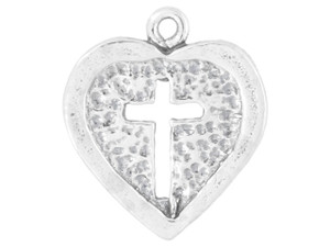 Textured Heart Shaped Charm w/Cross cut out of the center Textured Heart Shaped Charm w/Cross cut out of the center