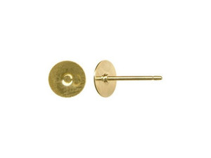 Gold Color Earring Post with 6mm Flat Pad, AAA (1 Pair)