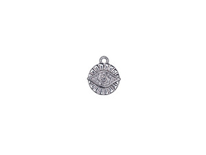 Silver 15mm Round Eye Charm with Crystal in the Eye -- loop on the top Silver 15mm Round Eye Charm with Crystal in the Eye -- loop on the top