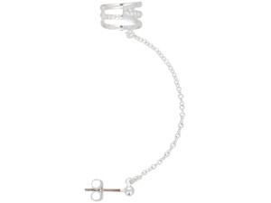 Silver Finish Ear Cuff with 2 Plain and 1 Textured Bar, Chain, Post with Ball and Earnut Silver Finish Ear Cuff with 2 Plain and 1 Textured Bar, Chain, Post with Ball and Earnut