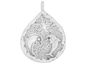 Artbeads Sterling Silver Teardrop Charm with 2 Dolphins and a Starfish Artbeads Sterling Silver Teardrop Charm with 2 Dolphins and a Starfish