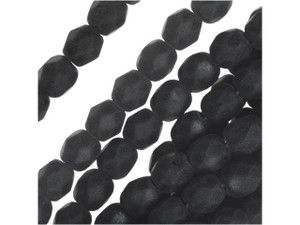 Czech Fire-Polish Glass Beads 4mm Round 'Jet Matte'