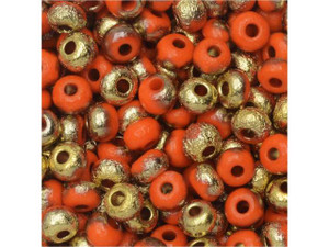 Czech Glass, Bohemian Aged 8/0 Round Seed Beads, 10 Grams, Etched Red and Capri