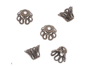 Antiqued Brass 7mm Filigree Petal Flat Top Bead Caps (10 Pieces)