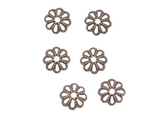 Antiqued Brass 1.3x6mm Openwork Beaded Daisy Bead Caps (10 Pieces)