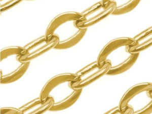 22K Gold Plated Flat Cable Chain, 6mm, by the Foot 22K Gold Plated Flat Cable Chain, 6mm, by the Foot