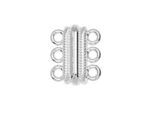 Magnetic Clasps, 3-Strand Bar with Rope Edge 20x8mm, Silver Tone Brass (1 Set) Magnetic Clasps, 3-Strand Bar with Rope Edge 20x8mm, Silver Tone Brass (1 Set)