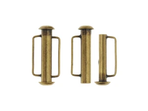 Slide Tube Clasps, with Bar Loops 21.5x10.5mm, Antiqued Brass Plated (2 Pieces)
