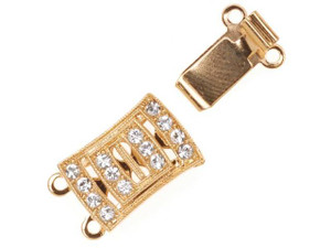 Filigree Box Clasps, 2 Strand Rectangle with Swarovsk Crystals 18x10mm, Gold Plated (1 Piece) Filigree Box Clasps, 2 Strand Rectangle with Swarovsk Crystals 18x10mm, Gold Plated (1 Piece)