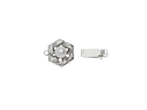 Elegant Elements, 1-Strand Hexagon Box Clasp with Crystal Pearl 11mm, Rhodium Plated (1 Set) Elegant Elements, 1-Strand Hexagon Box Clasp with Crystal Pearl 11mm, Rhodium Plated (1 Set)