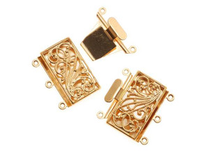 Filigree Box Clasps, 3 Strand Rectangle 23mm, Gold Tone (2 Sets) Filigree Box Clasps, 3 Strand Rectangle 23mm, Gold Tone (2 Sets)