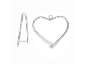 Pinch Bail for Earrings or Pendants, Heart Shaped, 26.5mm, Silver Plated