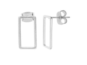 Earring Posts, Open Rectangle with Earnuts 8x15mm, Matte Silver Toned (1 Pair) Earring Posts, Open Rectangle with Earnuts 8x15mm, Matte Silver Toned (1 Pair)