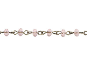 Beadlinx Pink Puffy Rondelle Glass Beaded Antique Gold-Plated Chain by the Foot Beadlinx Pink Puffy Rondelle Glass Beaded Antique Gold-Plated Chain by the Foot