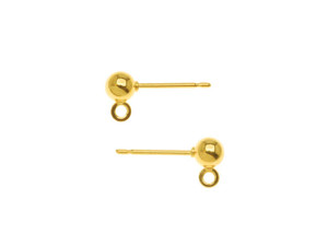 Earring Posts, Stud with Ball 4mm, Gold Plated (10 Pairs) Earring Posts, Stud with Ball 4mm, Gold Plated (10 Pairs)