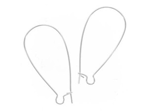 Earring Findings, Kidney Wire Hook 36mm, Silver Plated (2 Pairs)