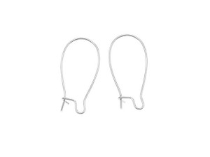 Earring Findings, Kidney Wire Hook 25mm, Silver Plated (10 Pairs)