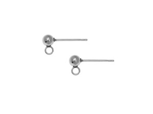 Stud Earrings, Ball Post and Ring 4mm, Stainless Steel (1 Pair)