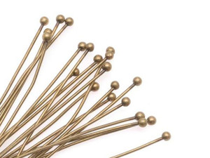 Head Pins, with Ball Head 2 Inches Long and 21 Gauge Thick, Antiqued Brass (20 Pieces)