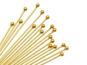 Head Pins, with Ball Head 3 Inches Long and 21 Gauge Thick, 22K Gold Plated (10 Pieces)