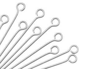 Open Eye Pins, 2 Inches Long and 21 Gauge Thick, Silver Plated (20 Pieces)