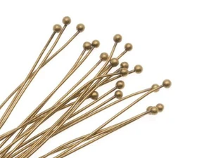 Head Pins, with Ball Head 2 Inches Long and 22 Gauge Thick, Antiqued Brass (10 Pieces)