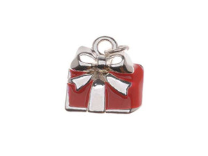 Silver Plated Charm Red Enamel Holiday Gift Wrapped Present With Bow 14mm (1 Piece) Silver Plated Charm Red Enamel Holiday Gift Wrapped Present With Bow 14mm (1 Piece)