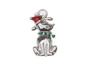 Silver Plated Enamel Charm Christmas Puppy Dog With Santa Hat 19mm (1 Piece) Silver Plated Enamel Charm Christmas Puppy Dog With Santa Hat 19mm (1 Piece)