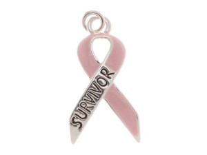 Silver Plated With Pink Enamel Awareness Ribbon 'Survivor' Charm 22mm (1 Piece) Silver Plated With Pink Enamel Awareness Ribbon 'Survivor' Charm 22mm (1 Piece)