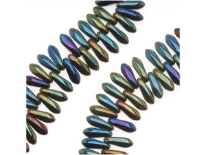 Czech Glass 3 x 10mm Dagger Beads - Green Iris  (50 pcs) Czech Glass 3 x 10mm Dagger Beads - Green Iris  (50 pcs)
