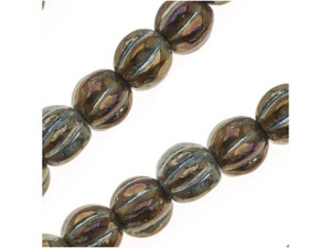 Czech Glass - Round Melon Beads 5mm Diameter Brown Iris (1 Strand) Czech Glass - Round Melon Beads 5mm Diameter Brown Iris (1 Strand)