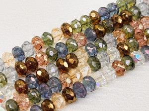 Czech Fire-Polish Glass, Donut Rondelle Beads 8.5x5.5mm Multicolor Luster AB