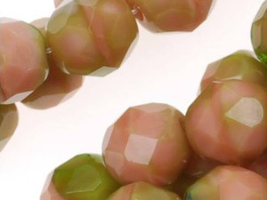 Czech Fire-Polish Glass Beads 8mm Round Two Tone Coral Pink/Olivine Czech Fire-Polish Glass Beads 8mm Round Two Tone Coral Pink/Olivine