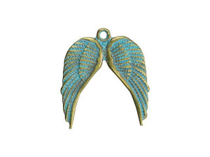 Brass-Plated Angel Wings Charm with Patina Finish Brass-Plated Angel Wings Charm with Patina Finish